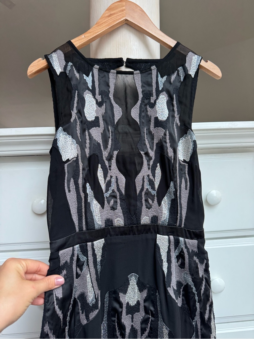 REISS Zuma Black Silver Embroidered Maxi Dress – Size US 4 / UK 8 / EU 36 - Picture 10 of 14